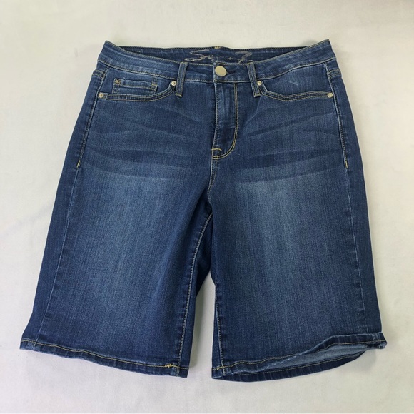 Seven7 Bermuda Shorts Denim Stretch Casual Classic Summer Dark Wash Simple - Picture 6 of 11
